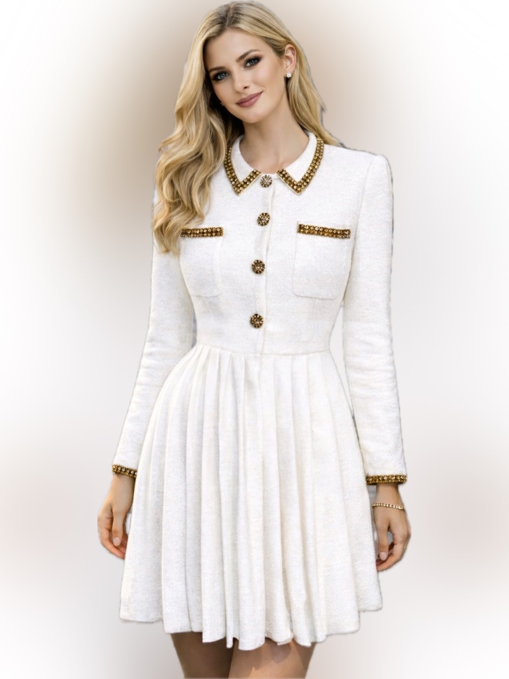 SELF PORTRAIT sequined white studded knit DRESS small